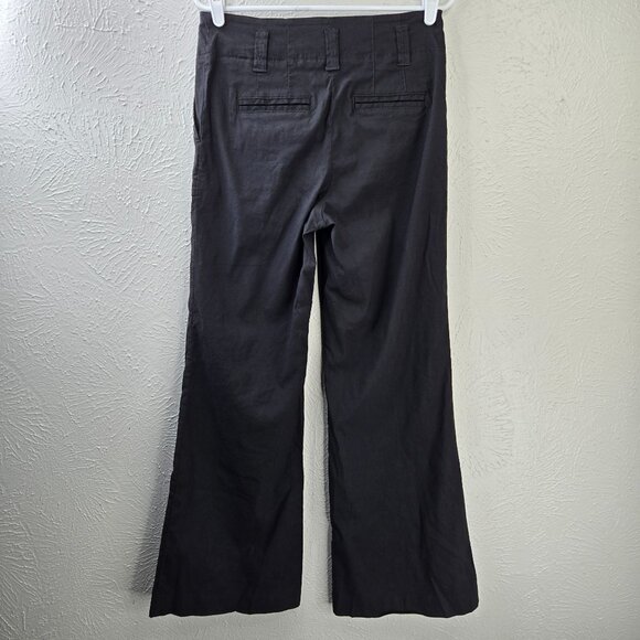 Maeve Wide Leg Pants 6 Linen Blend Black High Waisted Minimalist Crop Trousers - Picture 6 of 12